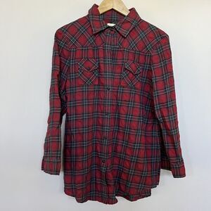 Elizabeth & James Red Plaid Flannel Button-Up Shirt Size L
